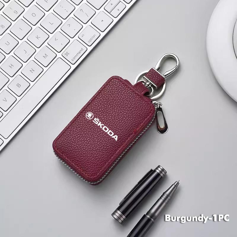 Car Key Bag Zipper Case PU Leather Anti-Theft Key Fob Pouch For Skoda Kamiq Karoq Octavia 2 3 Rapid Scala Kami Fabia VII VRS ZJ9