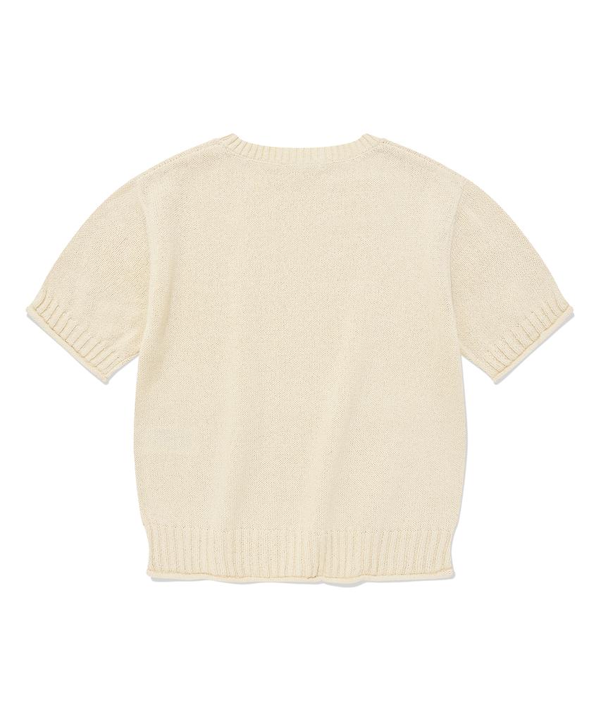 COVERNAT WOMAN Paper Yarn Round Neck Half Knit Ecru