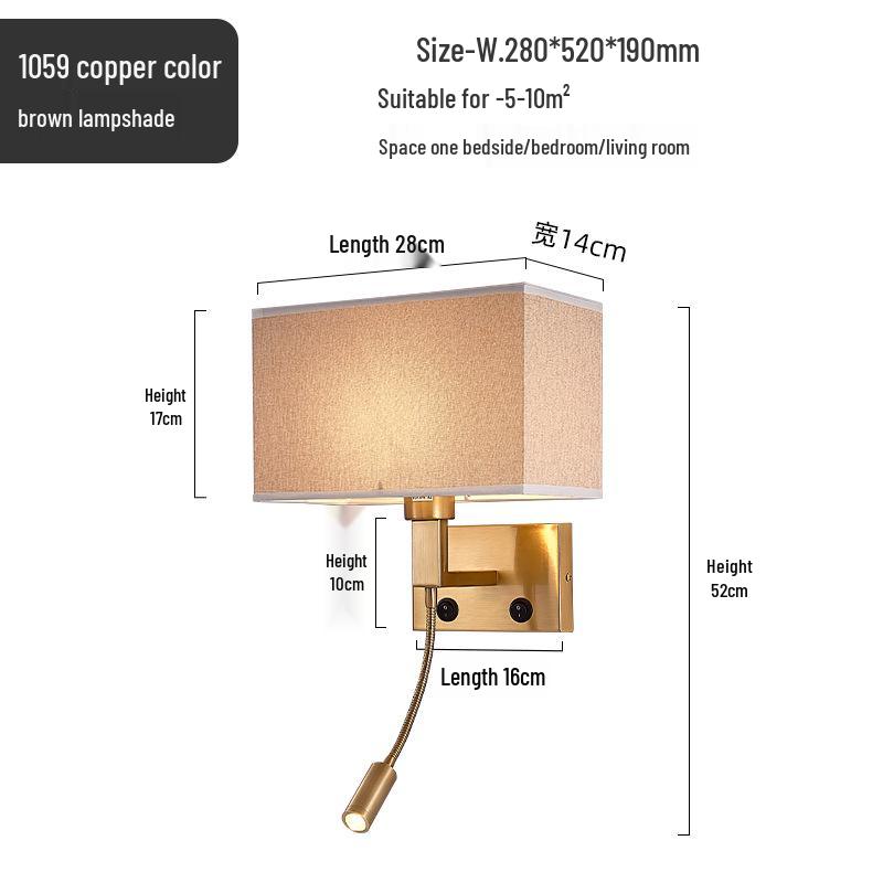 American Style LED Wall-Mounted Bedroom Lamp with Fabric Shade for Reading and Mobile Use