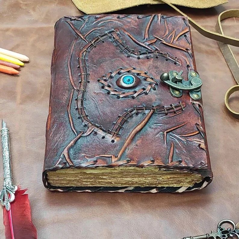 Vintage Leather Journal with Spell Eye Journal Hocus Pocus Book of Shadows