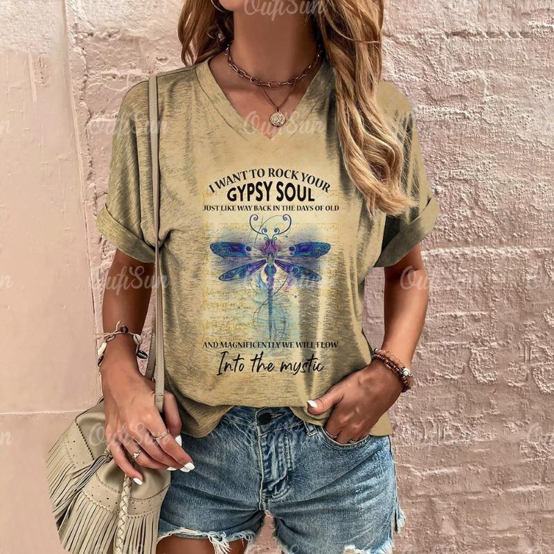 Women's T Shirt Fashion Butterfly Pattern Print Summer Short Sleeve Oversized Clothing Street Casual V Neck Female T-Shirt