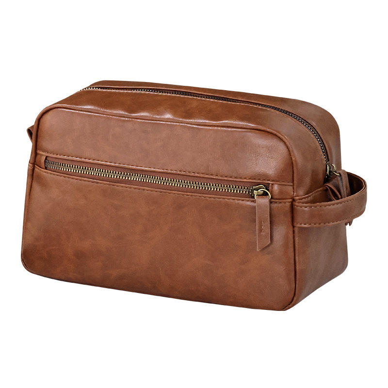 Кожаный дорожный несессер для туалетных принадлежностей для женщин и мужчин, винтажный, водостойкий, косметички для бритья большой вместимости