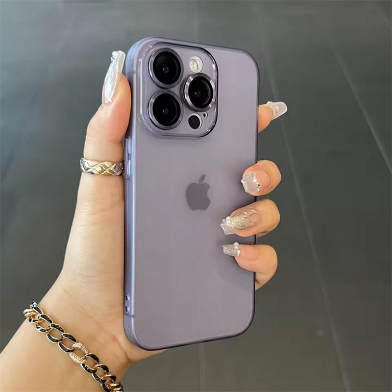 Роскошный матовый ультратонкий мягкий чехол TPU для iPhone 15 14 13 12 11 Pro Max прозрачный металлический защитный чехол для камеры