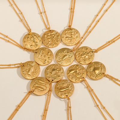 ALTERA Классические 12 Созвездий Круглая Подвеска-Монета Ожерелье из Нержавеющей Стали Зодиакальное Ожерелье для Женщин Мужчин Циркон Подарок на День Рождения