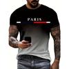 Vibrant Gradient Color Paris Graphic Print T-Shirt - Short Sleeve Crew Neck Tee Casual Breathable Comfortable Summer Outdoor Mens Clothing