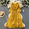 Sweet Dress Flare Sleeve V Neck Print Ruffle Lace-up Beach Vacation Women Korean Fashion Summer  Dresses