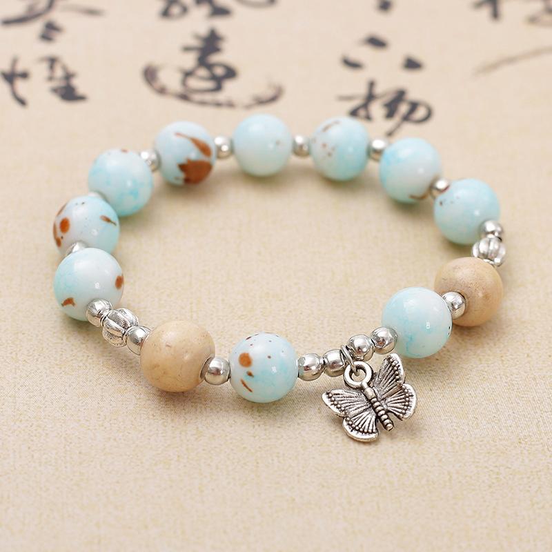 Подвеска в виде бабочки, эластичный браслет, цветной стеклянный браслет с бусинами для женщин и девочек, простой браслет, ювелирные изделия, подарки