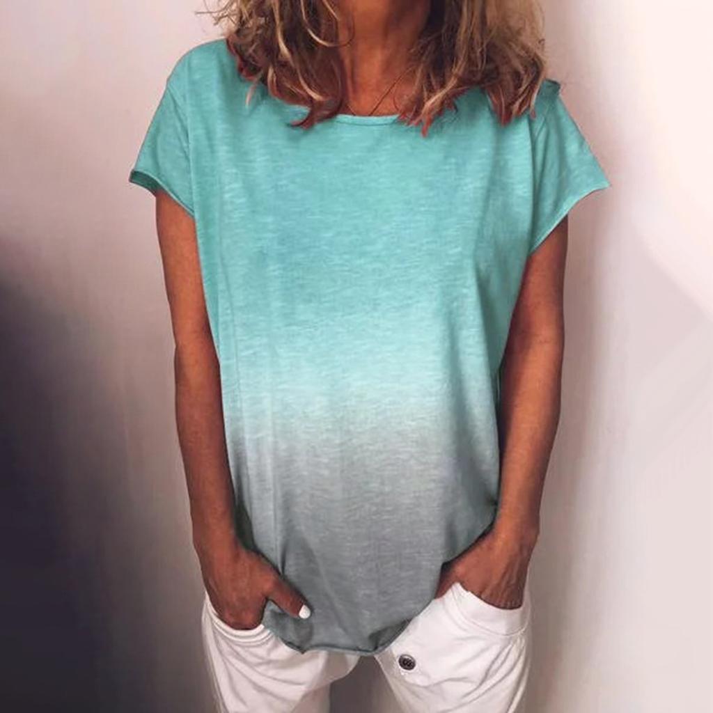 Women's Fashion Casual Short Sleeve Gradient Print Round Neck Top