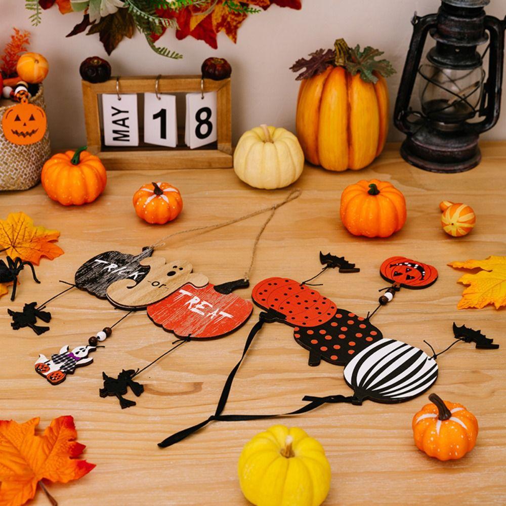 2pcs/set Colorful Halloween Wooden Pendants Witch Pumpkin Bat Ghost Wall Hanging  Halloween