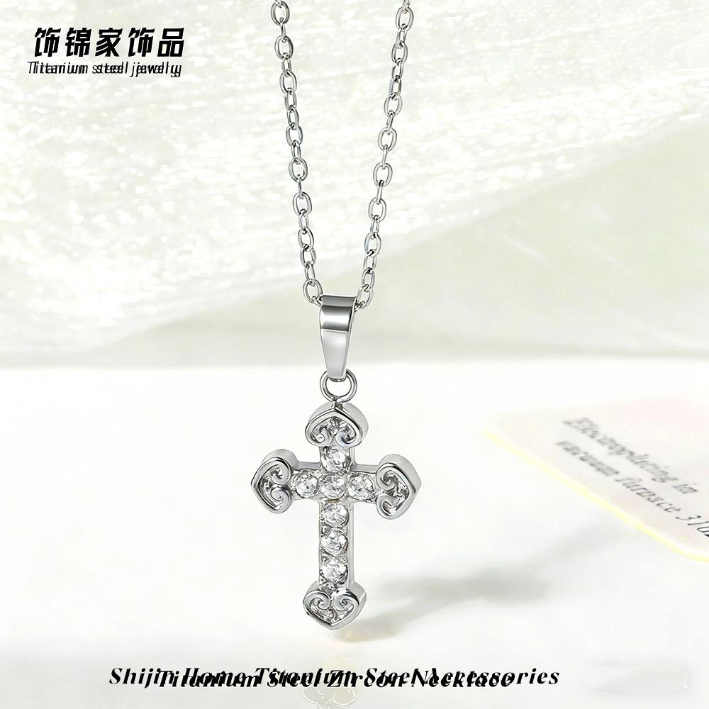 Titanium Steel Cross Collarbone Necklace Accessories Do Not Fade Women's Light Luxury High-end Stainless Steel Zircon Seaside Pendant