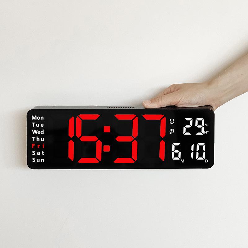 13" Large Display Digital Clock, 2-in-1 Tabletop & Wall Mount, Temperature, Day of Week, Multiple Alarms, Minimalist Living Room Clock, 6629