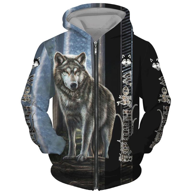 Wolf 3d Printed Hoodie Men/women Harajuku Fashion Jacket with Zipper