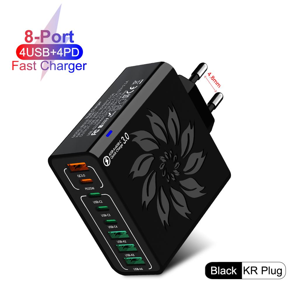 GaN Fast Charging 8USB Type C Charger EU KR PD 3.0 Quick Charge Wall For Phone Adapter For iPhone 16 15 Xiaomi Samsung