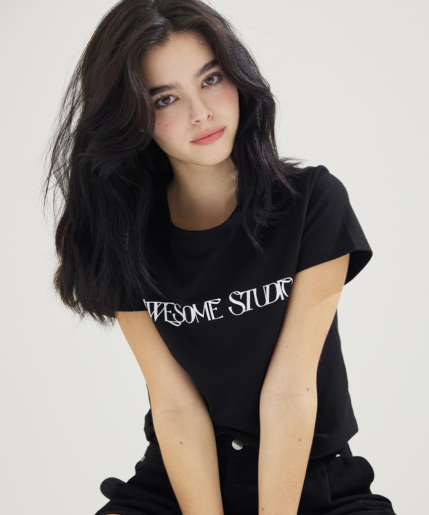 AWESOME STUDIO Awesome Logo Crop Slim Fit Short Sleeve T-Shirt Black