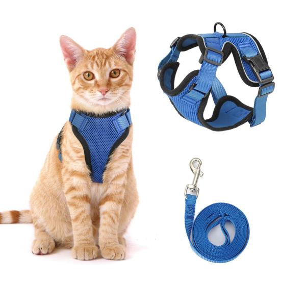 Кошачья шлейка и поводок для прогулок, регулируемый, устойчивый к побегу, жилет для котят, шлейка со светоотражающими полосками для котят средних и больших размеров