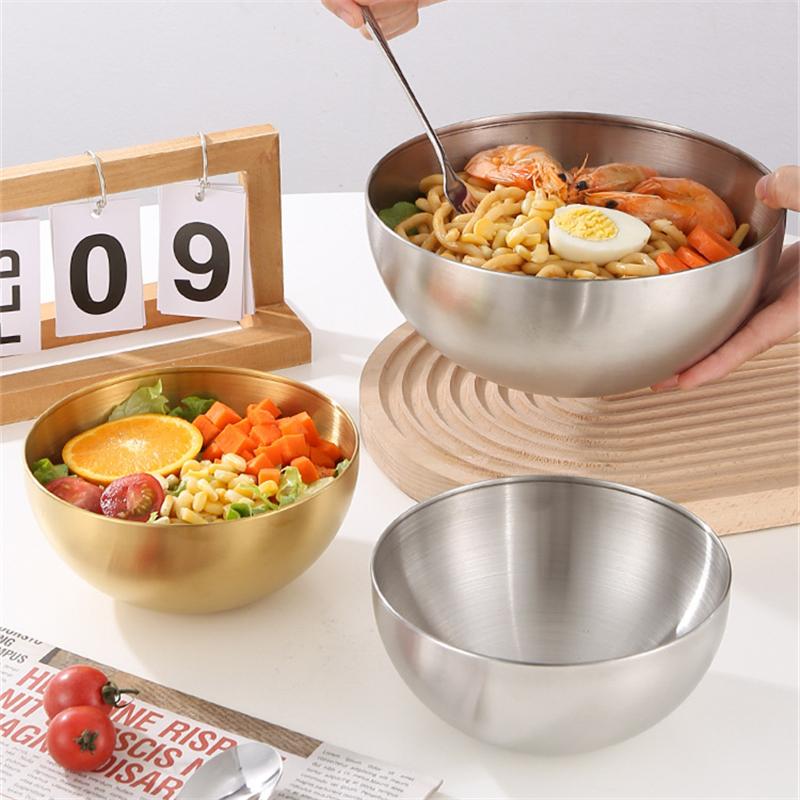 2 шт., нержавеющая сталь, миска для салата из лапши, серебряная, золотая, кухонная, фруктовая, миска для рамена, контейнер для смешивания яиц, корейская посуда 15/20 см