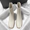 Коровья кожа~ Узкие французские полусапожки Xiaoxiangfeng Женские квадратный носок толстый каблук средний каблук темпераментные сапоги нишевый дизайн британский стиль