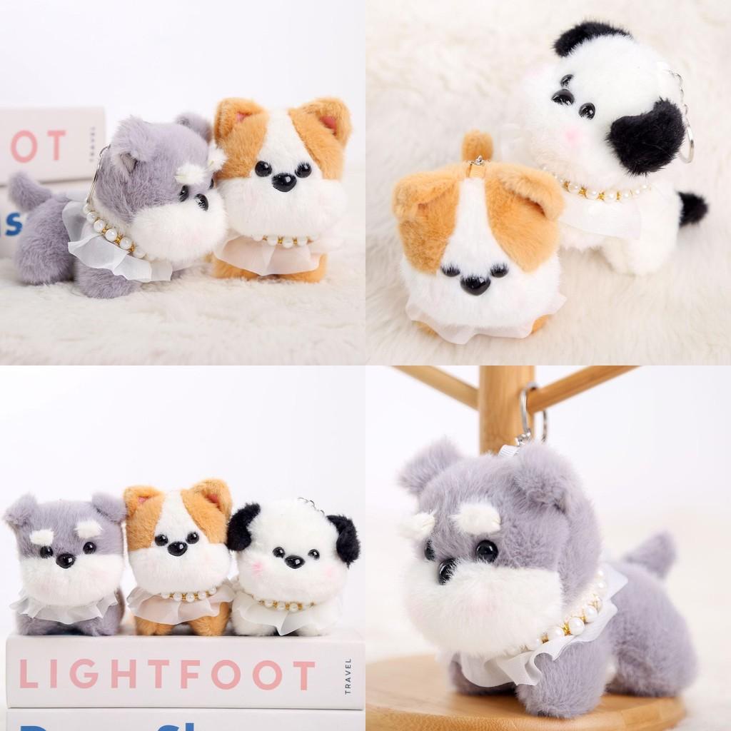 Plush Dog Keychain With Pearl Chain For Girls Gift And Bag Decoration