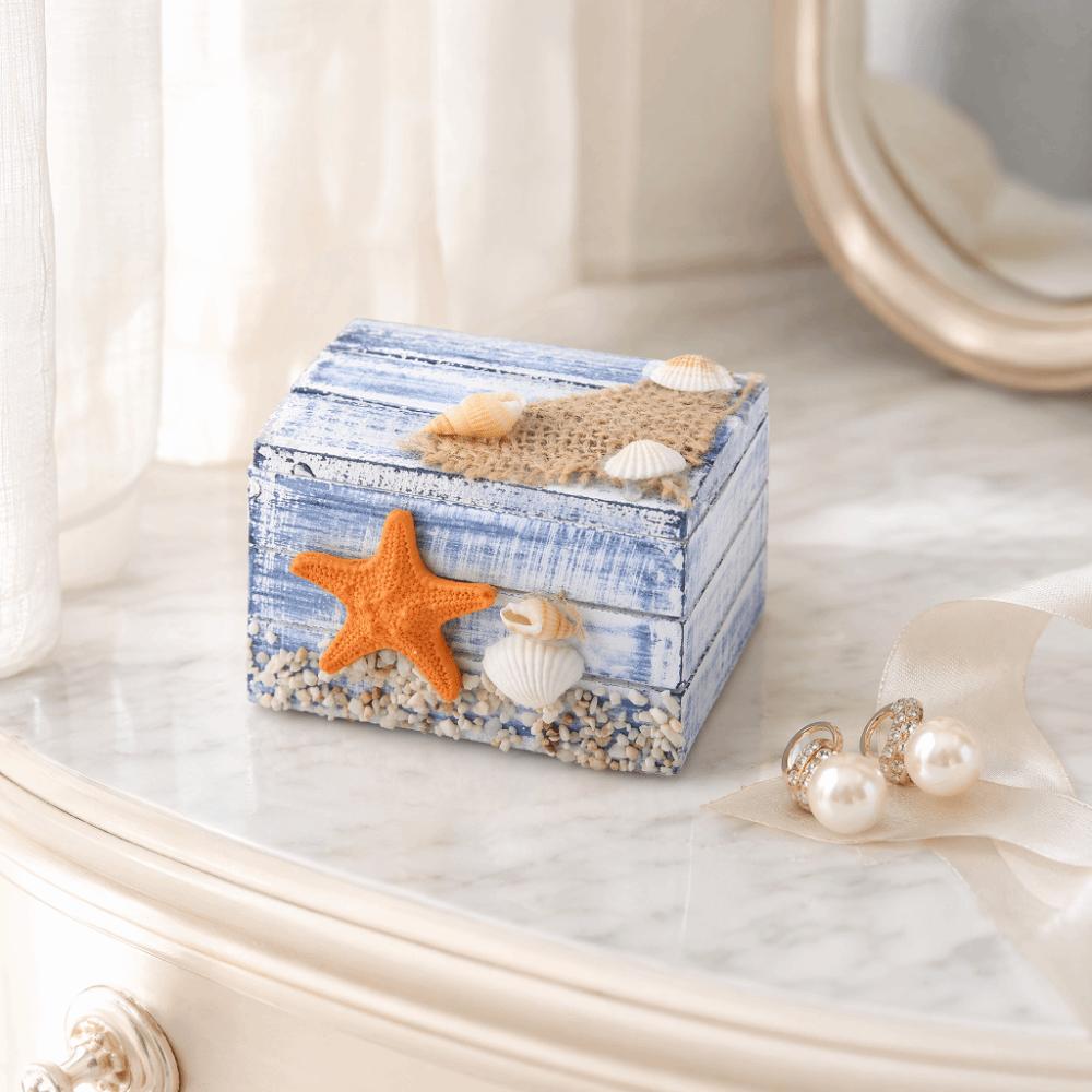 Ocean Themed Wooden Storage Box Portable Wooden Trinket Box Wooden Jewelry Box Home Organization