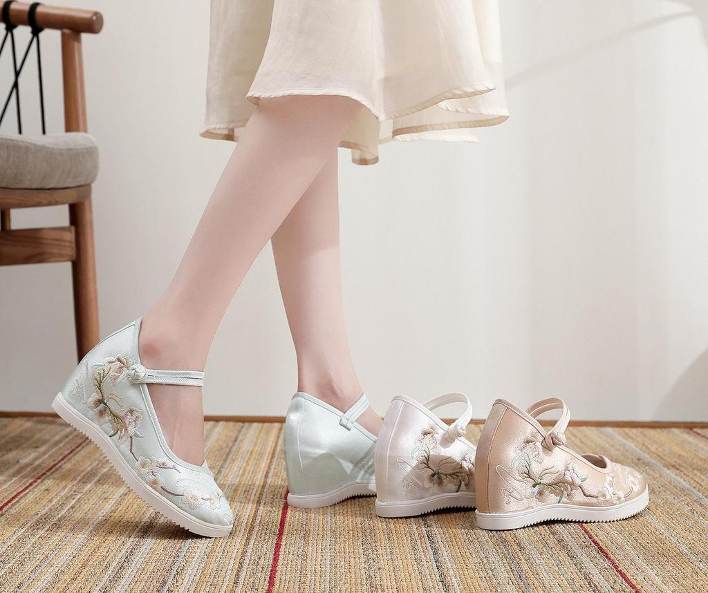 [Нефритовая бабочка] 2024 Вышитые женские туфли на высоком каблуке с круглым носком в стиле ханьфу - Стиль старого Пекина с внутренней платформой и толстой подошвой.