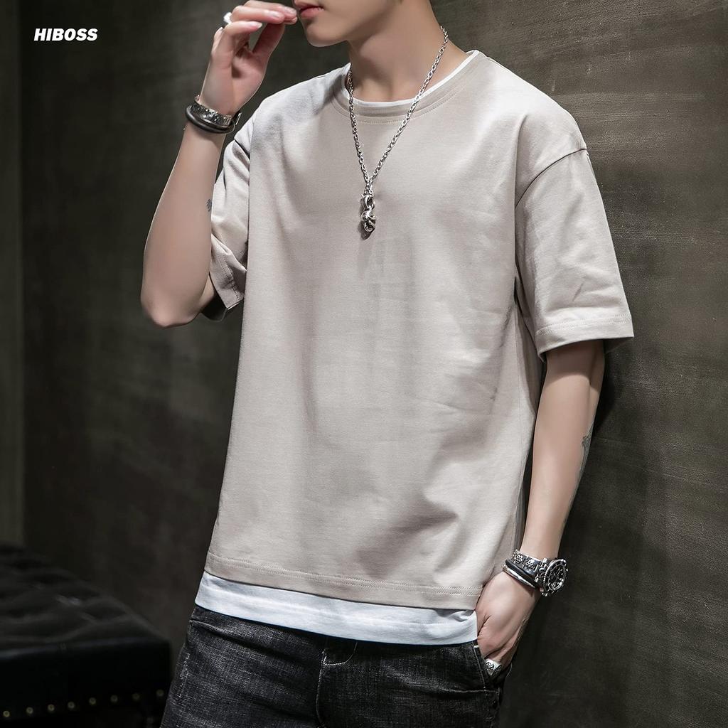 Короткая многослойная большая летняя футболка цвета хаки M [Hiboss] мужская, рукав, однотонная, стиль, размер, свободная, рукав, мужская одежда,