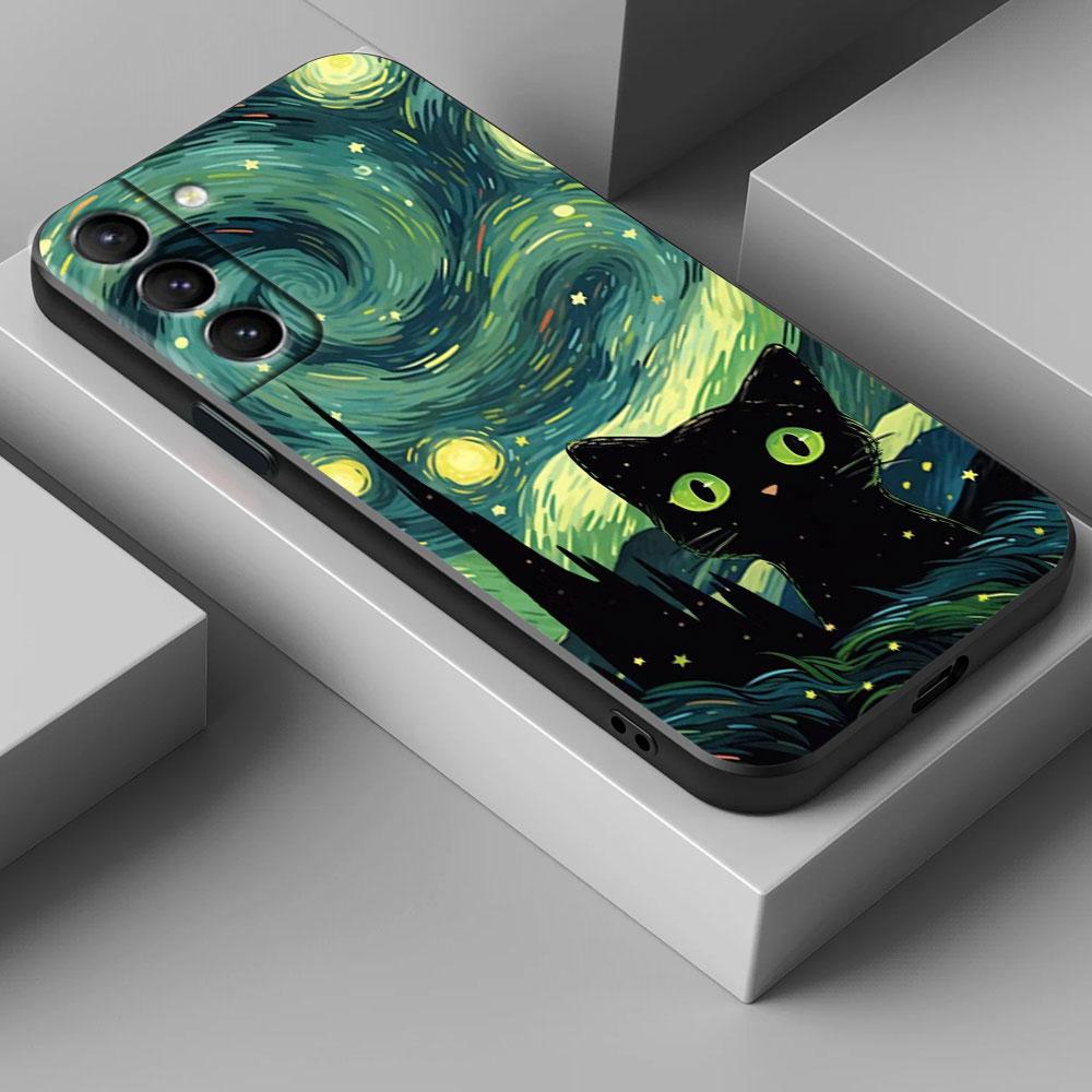 Ретро Масляная Живопись Звездное Небо Кот S26Ultra Чехол Для Samsung Galaxy S26 S25 S24 S23 S20 S21 FE S22 Ultra Plus 5G Мягкий Чехол Для Телефона