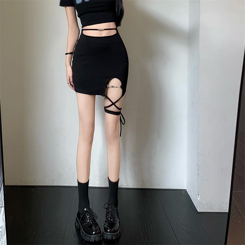 Женская юбка с высокой талией, нерегулярная разделенная повязка, тонкая повседневная универсальная мини-юбка с запахом бедра