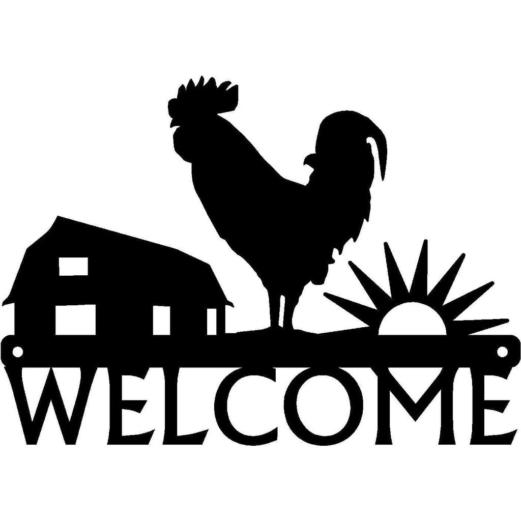 1pc Sunrise On Farm Rooster Welcome Sign - 12 Inch Wide Metal Wall Art - Charming Rural Decor for Home Entrances