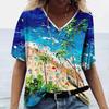 Гавайская женская футболка с V-образным вырезом, пляжный стиль для отпуска, летняя, для улицы, повседневная, с коротким рукавом