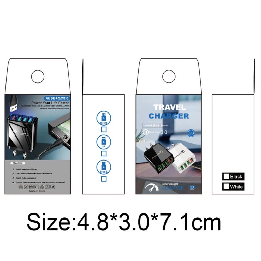 4-портовое USB-зарядное устройство QC3.0 с вилкой EU/US/UK, Светящееся 9V2A, 5V 30W Быстрая зарядка