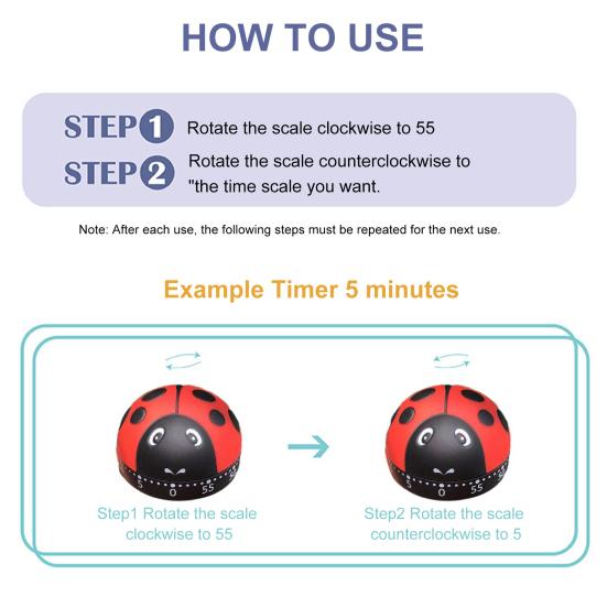 Божья коровка Механический таймер Вращающийся на 360 градусов Кухонный таймер обратного отсчета Таймер продуктивности Милый декор для стола для готовки учебы