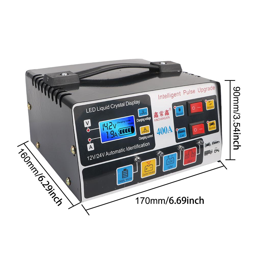 EU Plug High Frequency Pulse Repair For SUV Truck Boat Motorcycle Fully Automatic Car Battery Charger 12V/24V 220W High Power