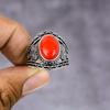 Italian Red Coral Handmade 925 Sterling Silver Jewelry Ring Size 8.5 F7F04