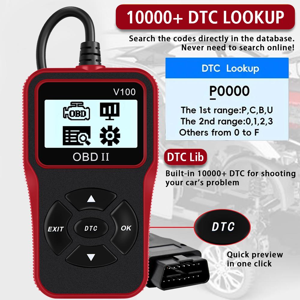 Цифровой дисплей, автоаксессуары, 16-контактный OBD2, считыватель кодов, диагностические инструменты для автомобилей, Plug and Play, OBD 2, сканер V100, универсальный