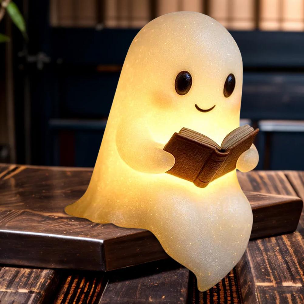 Cute Ghost Reading Book Lamp Halloween Ghost Night Light Ghost Reading Night Light Halloween Decor for Bedroom Study Room Reader