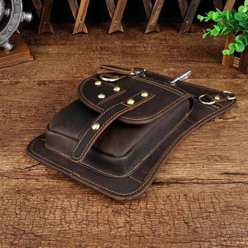 Mens Genuine Leather Multifunction Shoulder Crossbody Messenger Bag Hook Waist Pack Drop Thigh Leg Bag