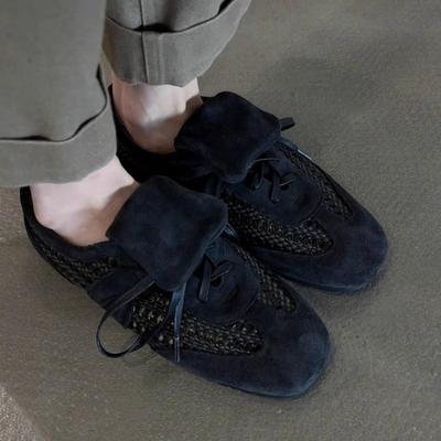 Модные женские кроссовки на мягкой подошве, мягкие, осенние новинки, с круглым носком, с глубоким вырезом, из замши, с открытым носком, на шнуровке спереди, нескользящие, на плоской подошве