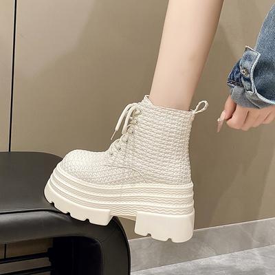 Модные женские ботильоны на толстой подошве 9,5 см, новые осенне-зимние плетеные кожаные панк-ботинки на высокой платформе, повседневные кожаные короткие ботинки, женские ботильоны