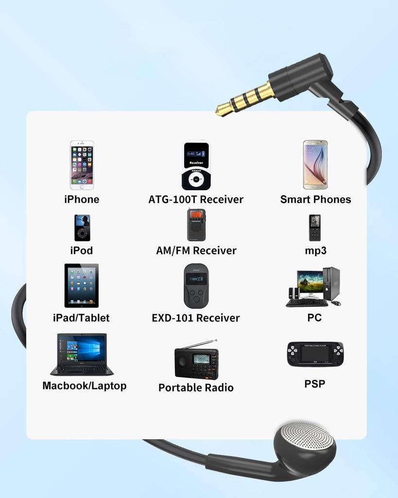 wired earphone with with suitable for both left and right YAJOJO compatible with various devices such as Single-ear 3.5mm jack, mono, in-ear type,