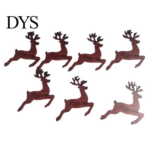 Easy Install Christmas Entryway Decor 7Pcs Wooden Silhouette Lights with Warm Backlight, LED Reindeer Lighted Winter Scene for Living Room Santa