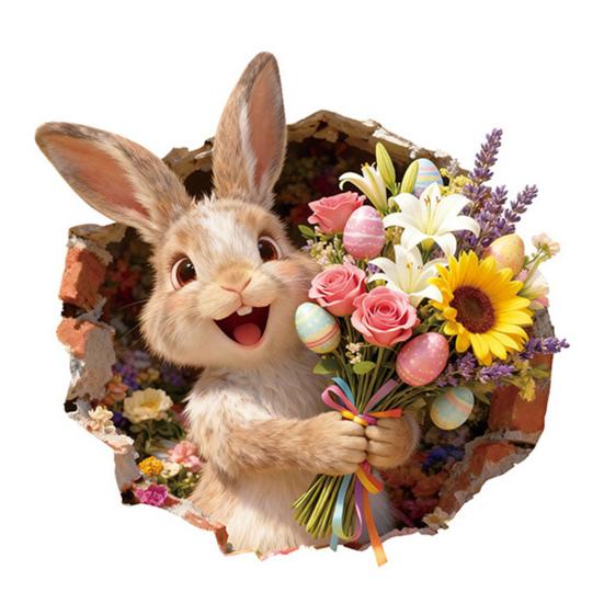 Наклейка на унитаз «Заяц с дыркой», водонепроницаемая самоклеящаяся ПВХ, настенный декор для гостиной, ванной комнаты, наклейка для украшения крышки сиденья унитаза с яйцом и цветком