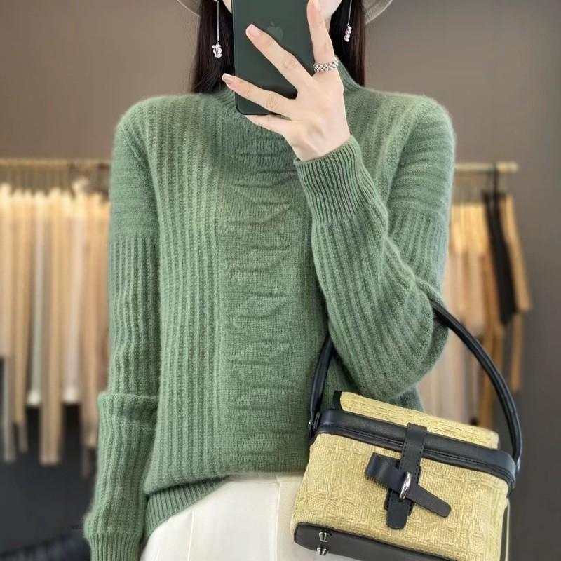 Womens Wool Knit Sweater Half Turtleneck Loose Fit Thick Warm Pullover Winter Casual Layering
