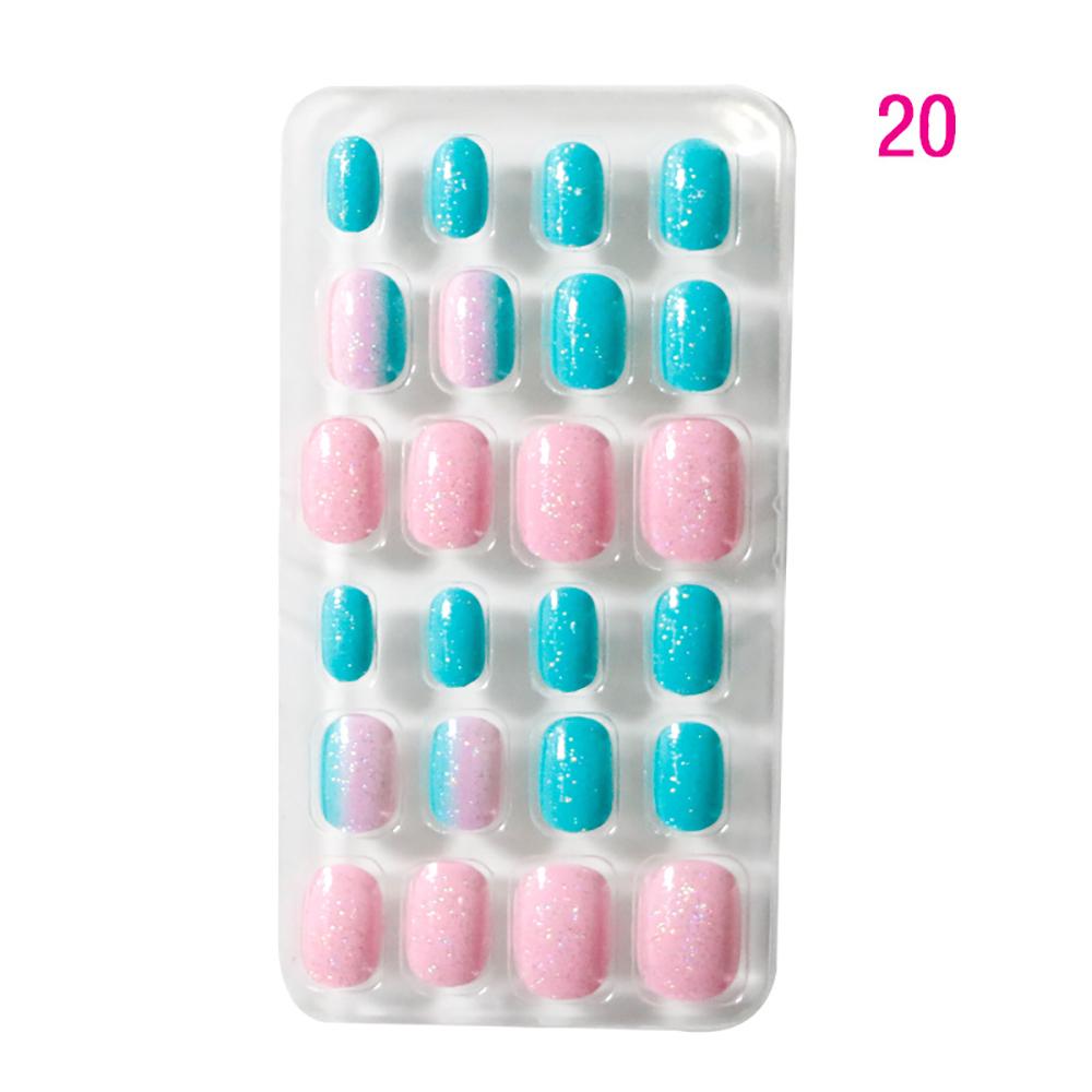 Children Press On Candy Color Self Adhesive Fake Nails False Nails Nail Art Manicure Tips
