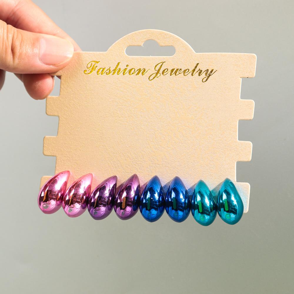 4Pairs Korean Small Waterdrop Dupes Earrings for Women Fashion Matte Colorful Acrylic Chunky Tear Drop Earring Hoops Jewelry Set