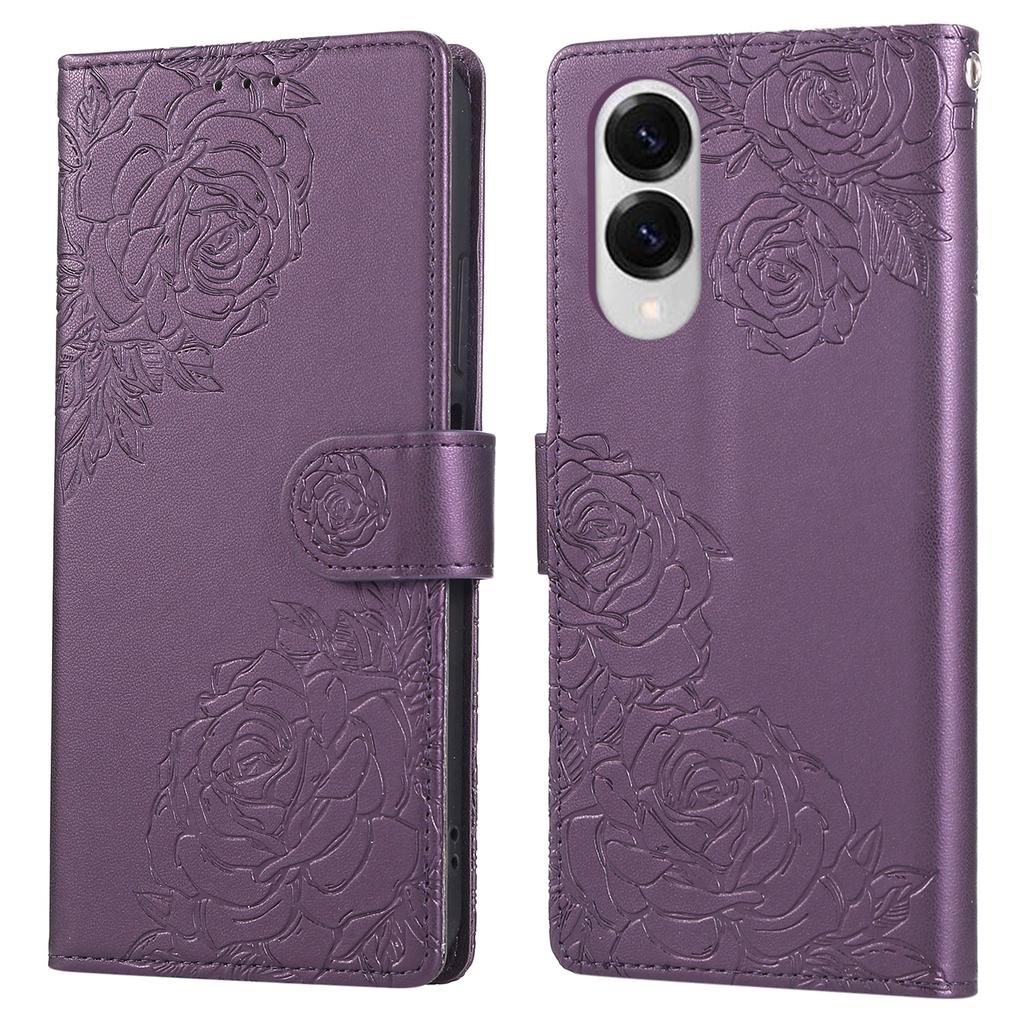 Для Samsung Galaxy S25 Чехол-книжка Edge из ПУ кожи с рисунком розы и 3 отделениями для карт