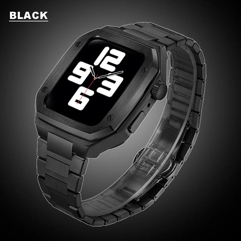 Модификация Роскошный корпус из нержавеющей стали для Apple Watch 8 7 6 5 Ремешок Металлический браслет для IWatch 42 мм 44 мм 45 мм Резиновый ремешок для часов