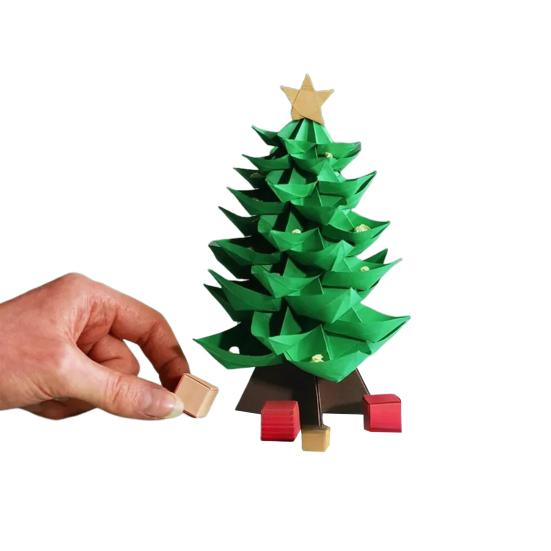 DIY Paper Christmas Tree Handmade Origami Tree Kit Fold 3D Christmas Paper Craft Set Holiday Desk Decoration for Craft Lovers Adults