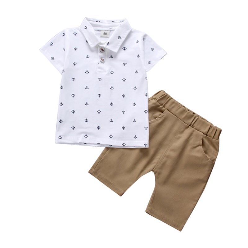 Baby Boy Anchor Pattern Button T-Shirt Clothes Cotton Comfortable Summer Breathable Short Sleeve + Shorts Casual Suit