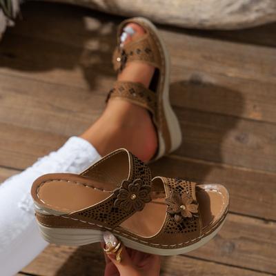 Новые стильные модные женские туфли летние ретро сандалии женские повседневные босоножки на танкетке с цветочным принтом тапочки женские удобные тапочки на платформе