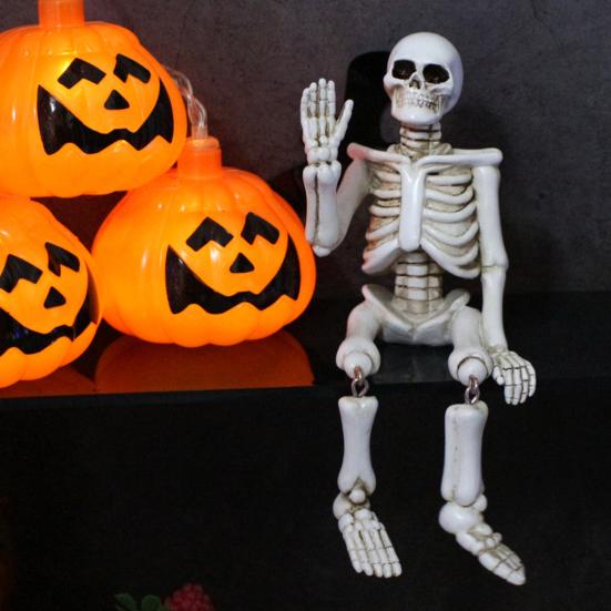 Swing Leg Skeleton Figurine Sitting Skull Resin Statue Sculpture Home Office Desktop Garden Decoration Ornament Halloween Birthday Gift